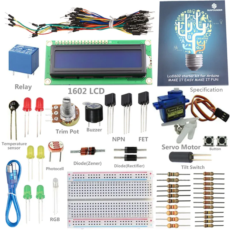 SunFounder 1602 ЖК стартовый набор для Arduino UNO R3 Mega2560 Mega328 Nano с розничной упаковкой (без