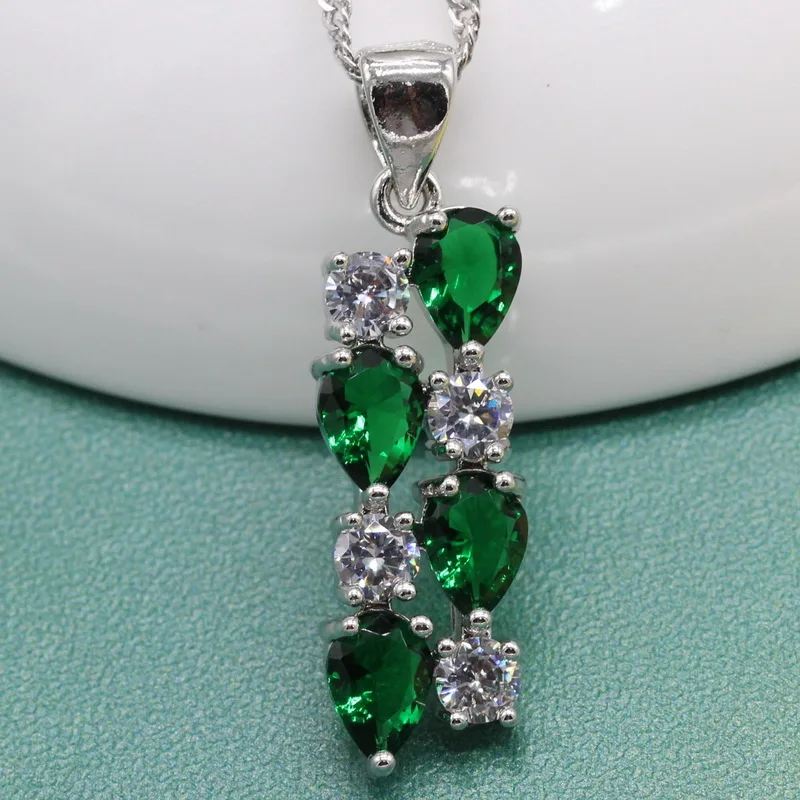 Classic Water Drop Green Zircon 925 Silver Jewelry Sets for Women Necklace Pendant Rings Clip Earrings Bracelet Free Box | Украшения и