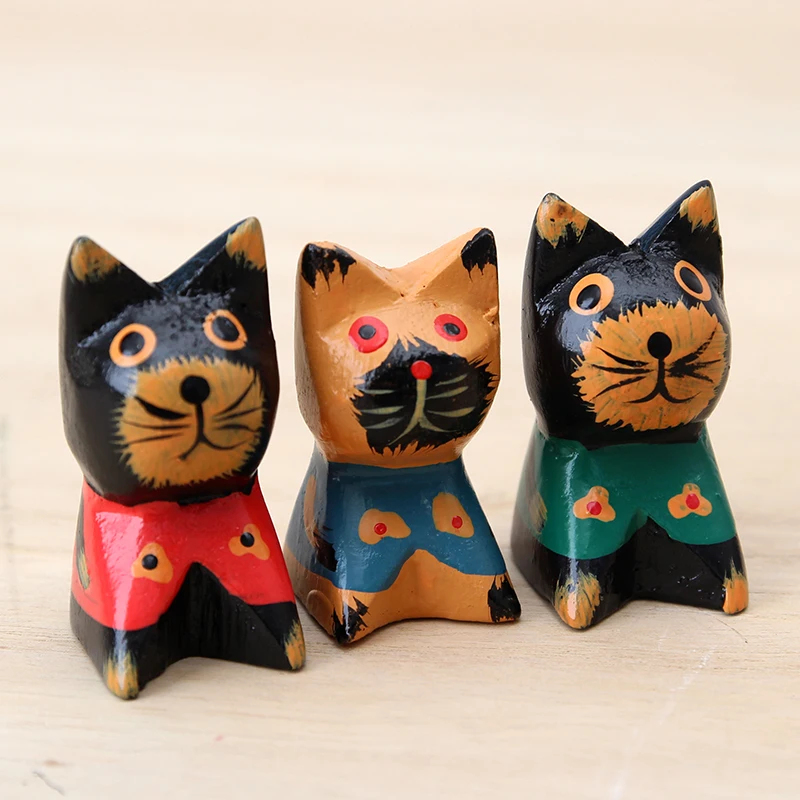 5 см ручная роспись деревянные резные кошки красные синие зеленые путешествия