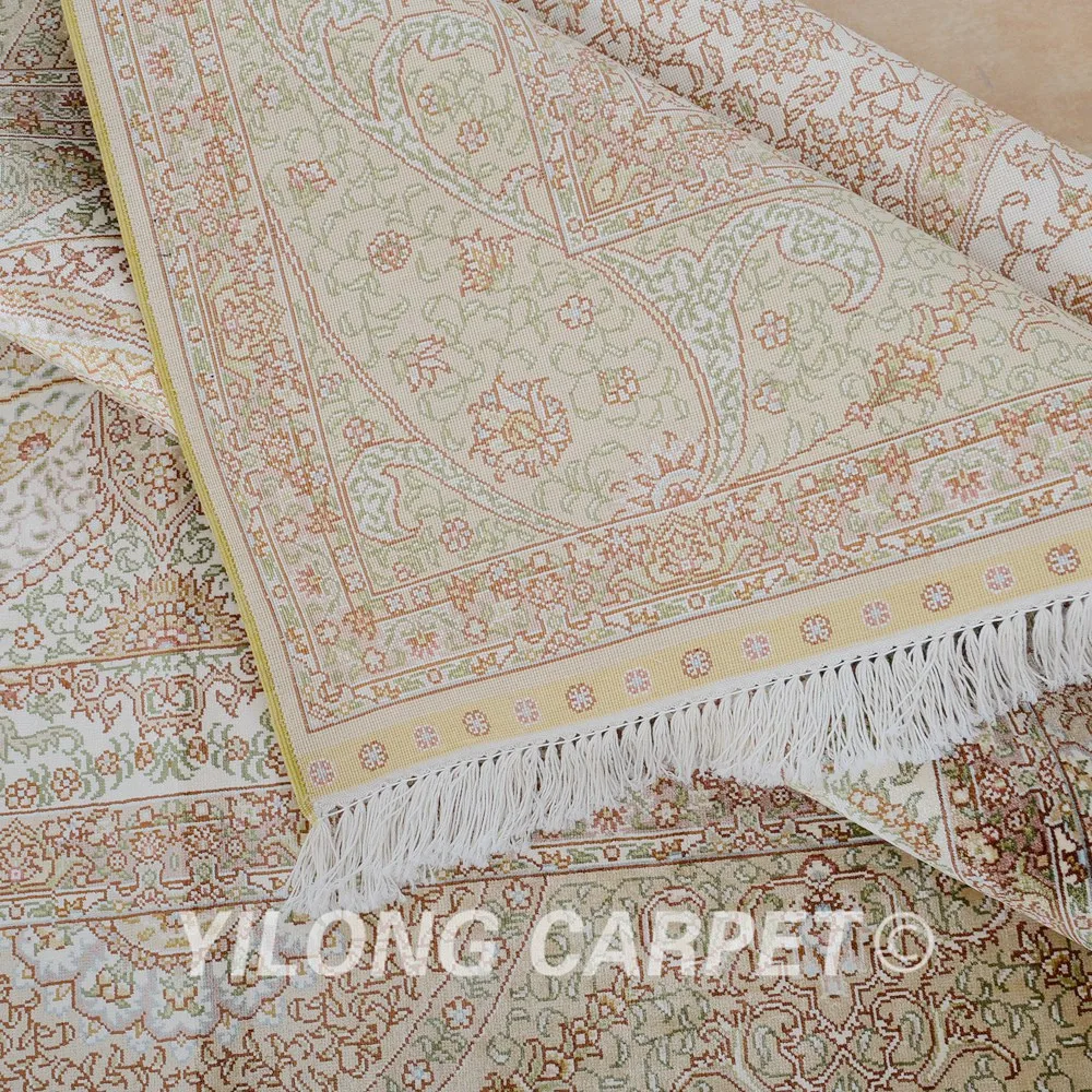 Yilong 5 'x 7 5' иранский шелковый ковер бежевый изысканный персидский Восточный