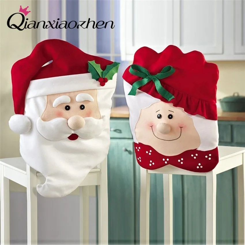 

Qianxiaozhen Santa Mr & Mrs Couple Chair Back Cover Christmas Dinner Festival Decor Christmas Table Decorations For Home