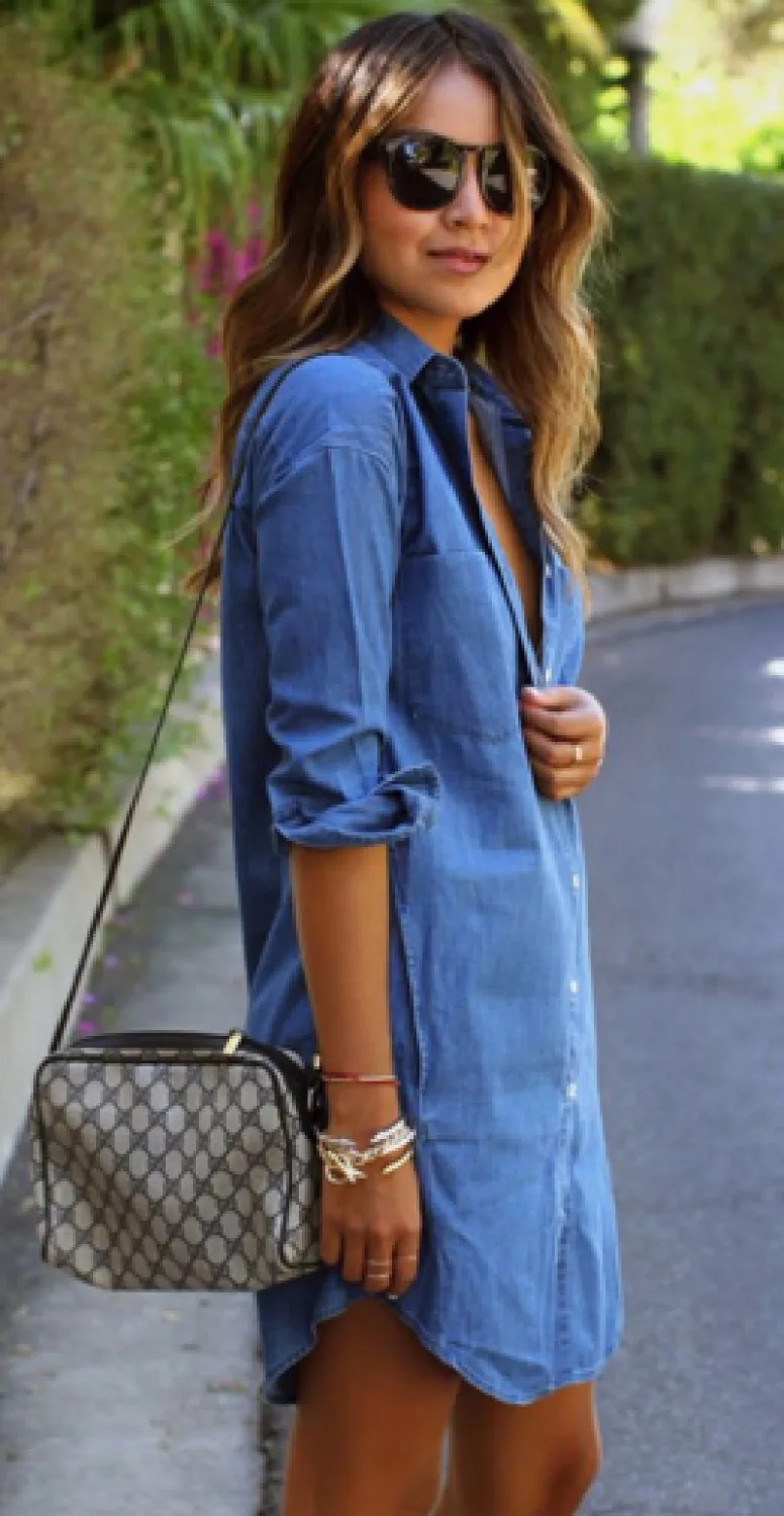 new fashion explosion models casual denim shirt with pockets slim elegant cowboy women S M L XL 2XL 3XL 4XL 5XL 6XL |