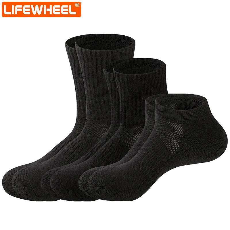 

LifeWheel Men Women Sock Cotton Athletic Breathable Long Mid Calf Short Autumn Winter Warm Terry Socks 6 Pairs/Lot