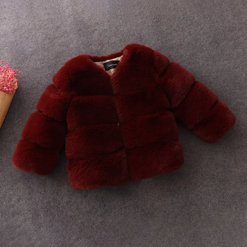 Wine Red Осенне-зимнее пальто с искусственным мехом для девочек элегантная меховая парка для маленьких девочек Теплые детские куртки и пальто Детская верхняя одежда пальто для девочек - Цвет: Wine Red