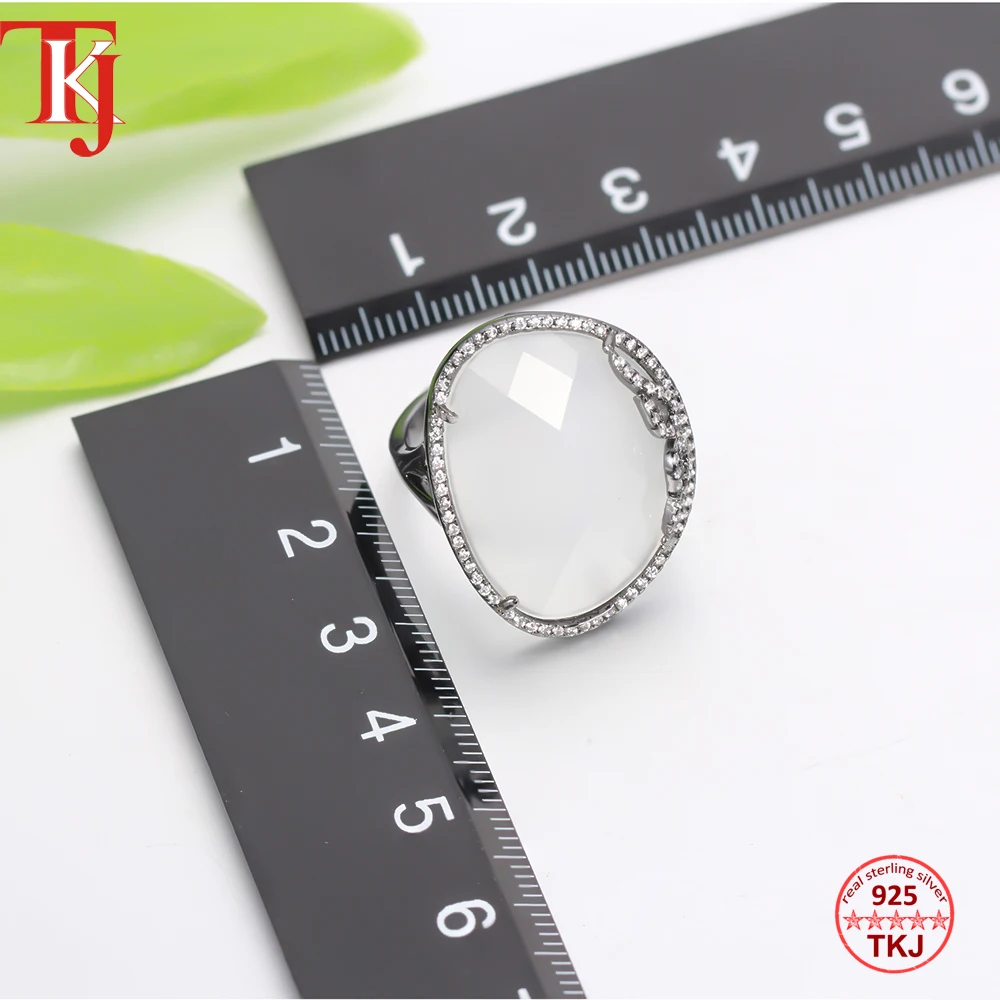TKJ Fine Jewelry Wedding Engagement Ring 100% Real 925 Sterling Silver Rings Grey Agate For Women Party | Украшения и аксессуары