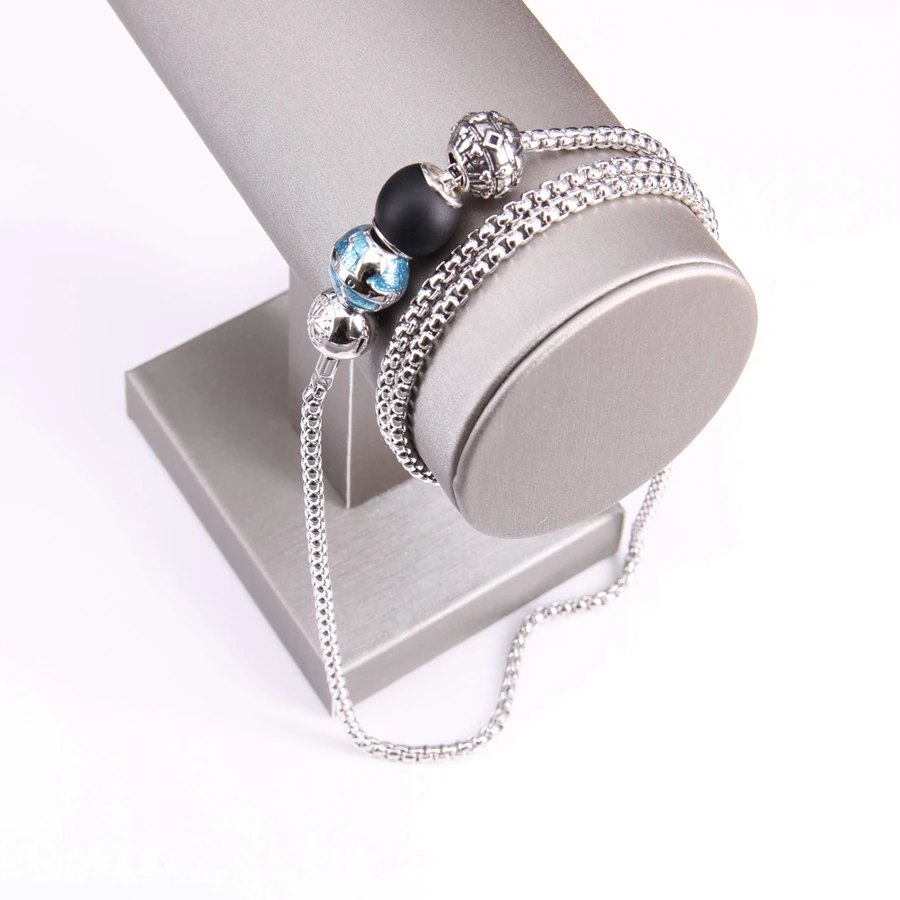 Томас зигзаг и обсидиан бисера Цепочки ожерелья Fit карма бисер Европейский Rebel Heart