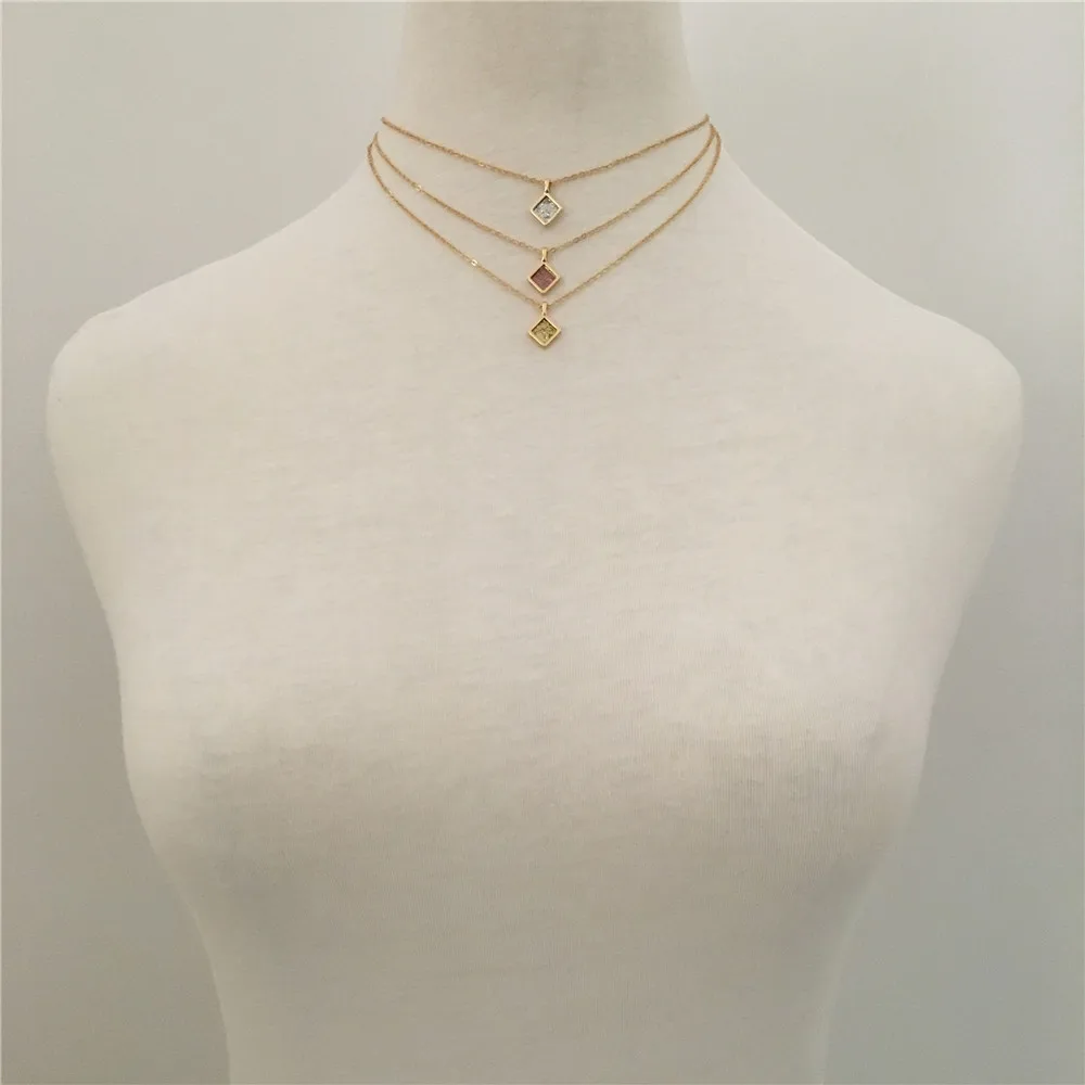 F/W золотой цвет с блестящими квадратными кулонами три слоя в одном многослойное ожерелье с омаром для женщин подарок матери