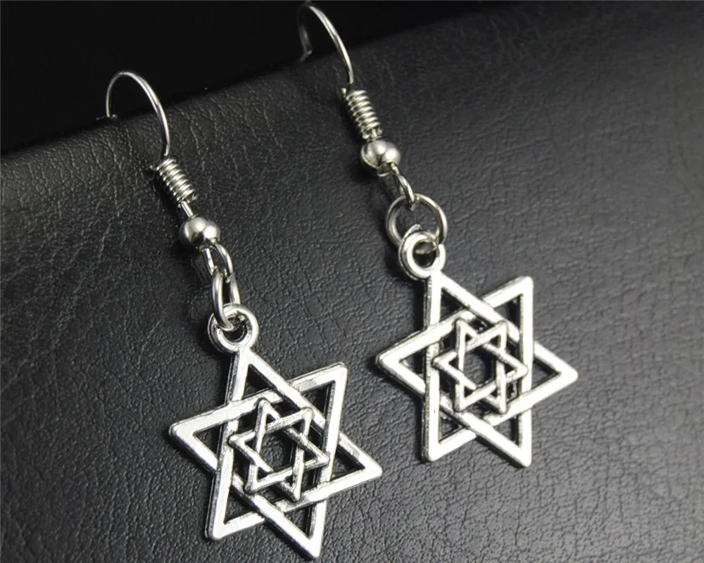 1 пара (2 шт.) тибетский серебристый цвет сплав звезда Давида Висячие висячие