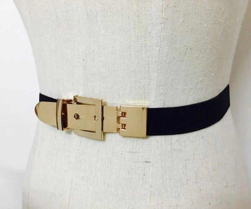 Hot Fashion Hip Hop Gold Metal Pin Buckled Waist Belt Women adjustable elastic belt for Women Accessory