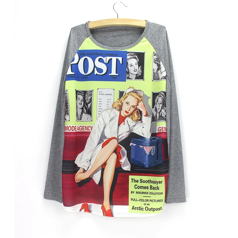 Пуловер с длинным рукавом и круглым вырезом 825|women sweatershirt|print pulloverpullover long |