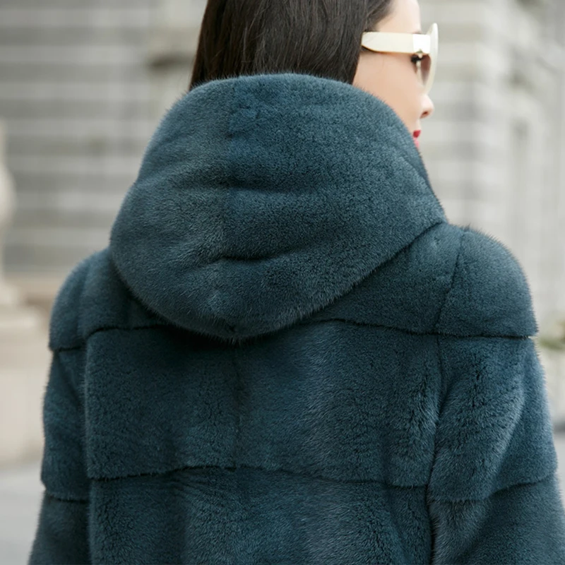 Женское Норковое Пальто с меховым капюшоном M. Y. FANSTY зимнее пальто из