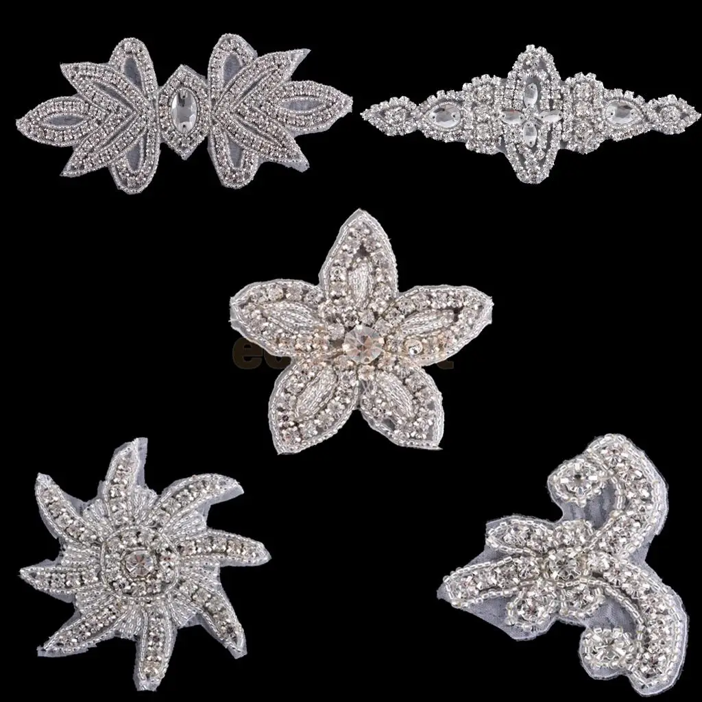 

Elegant Diamante Rhinestone Sewing Iron on Bridal Applique Trim Wedding Motif Beaded Trim DIY Craft