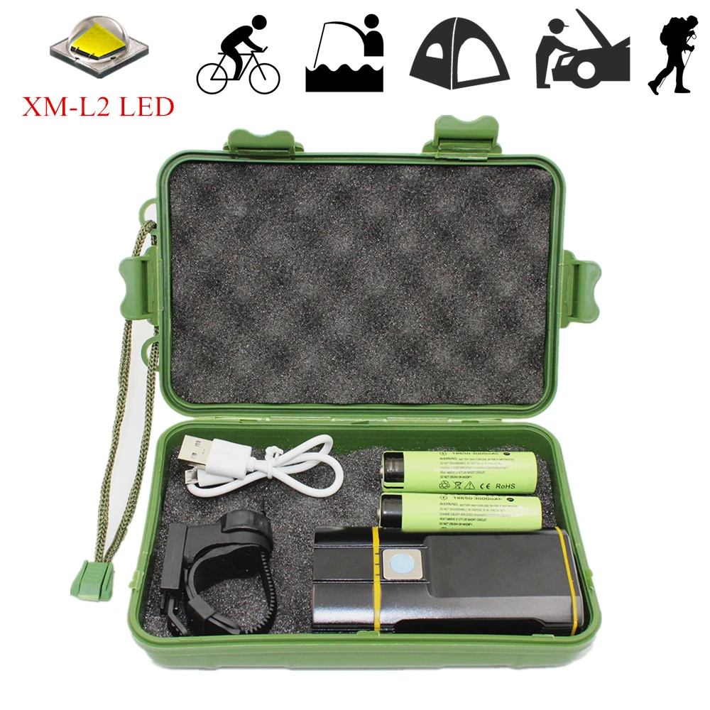 Светодиодный фонарик с зарядкой через USB велосипедный фонарь 2x для переднего