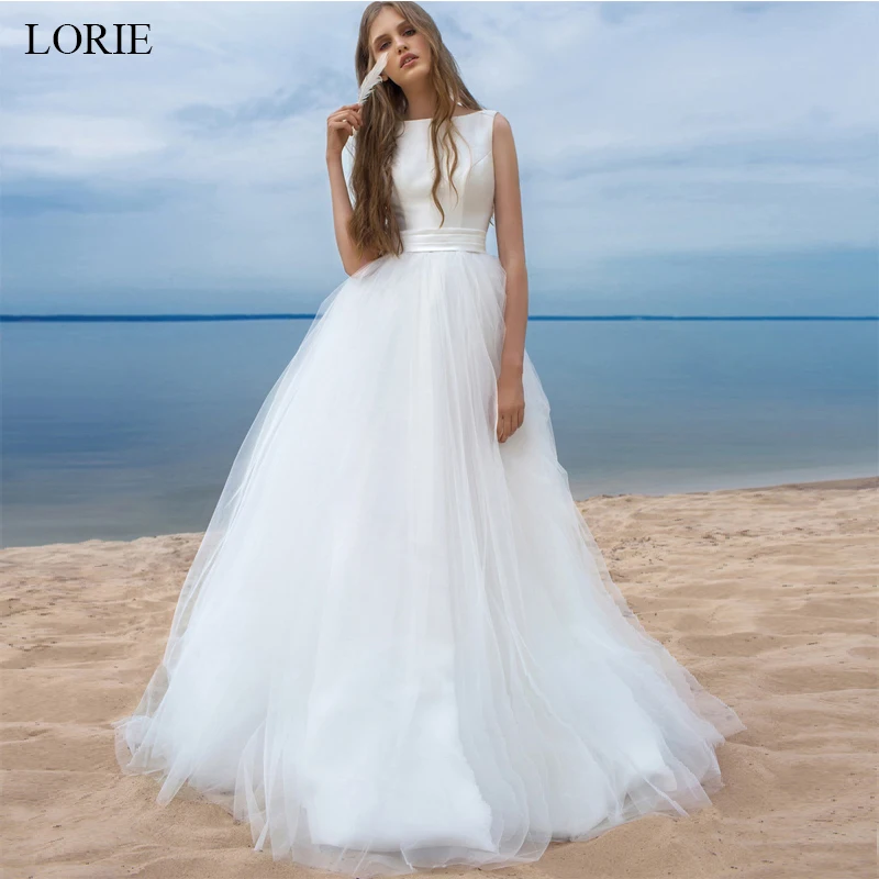 LORIE пляжные свадебные платья Vestido Noiva Praia простые белые тюлевые Casamento свадебное платье с поясом на заказ большие размеры