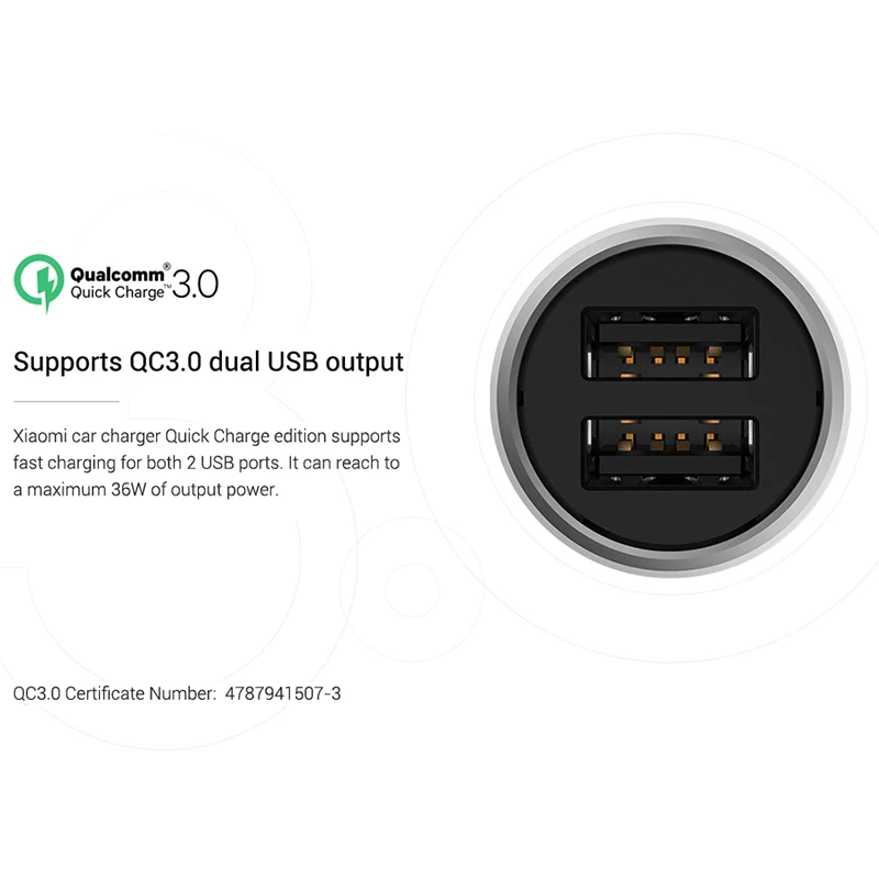Автомобильное зарядное устройство Xiaomi Quick Charge 3,0 быстрое зарядное устройство QC 3,0 двойное USB зарядное устройство для мобильного телефона для Xiaomi iPhone Ipad Быстрая зарядка