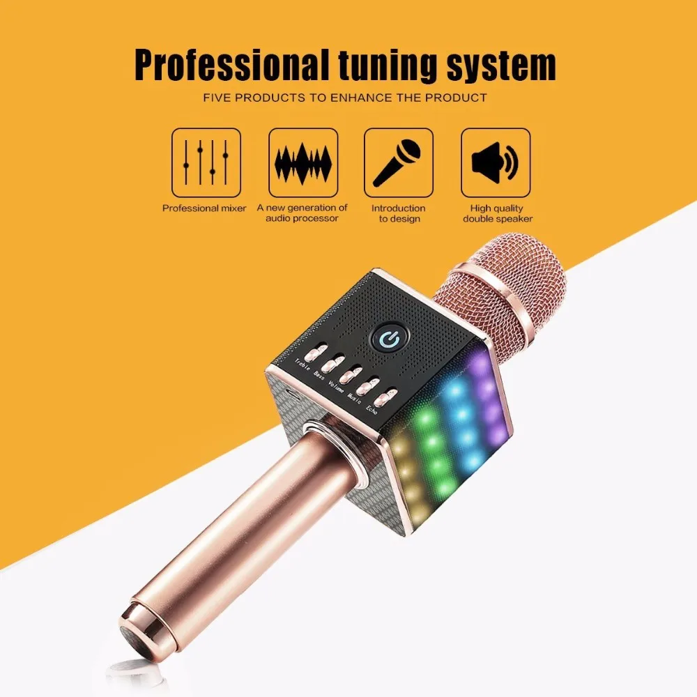 Беспроводной микрофон для караоке H8 со светодиодный светильник динамик машина с
