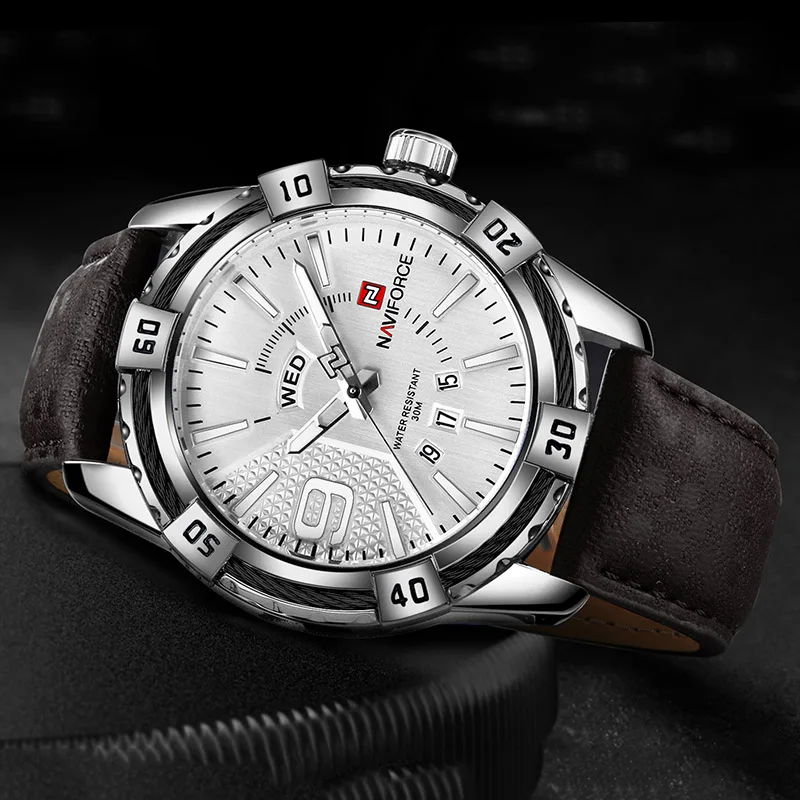 Silver White L NAVIFORCE мужские часы с синим циферблатом из нержавеющей стали водонепроницаемые мужские часы Роскошные деловые аналоговые кварцевые мужские часы модные - Цвет: Silver White L