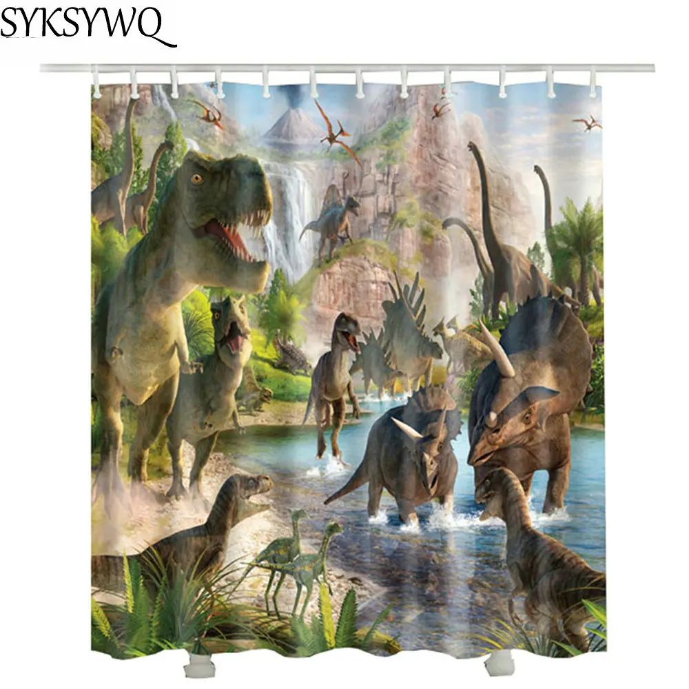 3D Jurassic динозавр ванная комната занавеска для душа Водонепроницаемый полиэстер