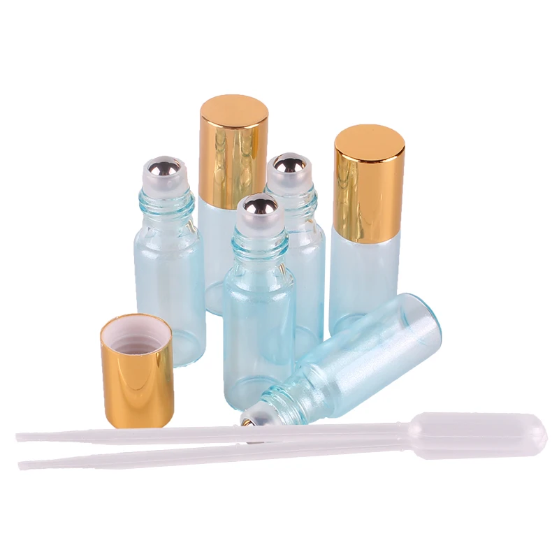 6pcs 5ml Blue Essential oil pearl coated Glass Roll on Bottles with Stainless Steel Roller Ball for perfume aromatherapy | Дом и сад