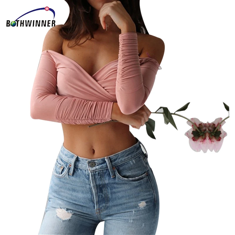 Укороченный топ с открытыми плечами женские футболки летний Мода 2017 фитнес