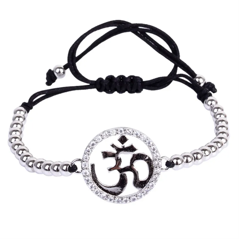 OM браслеты 4 мм CZ металлические бусины индуизм Шарм браслет Мала Йога религия