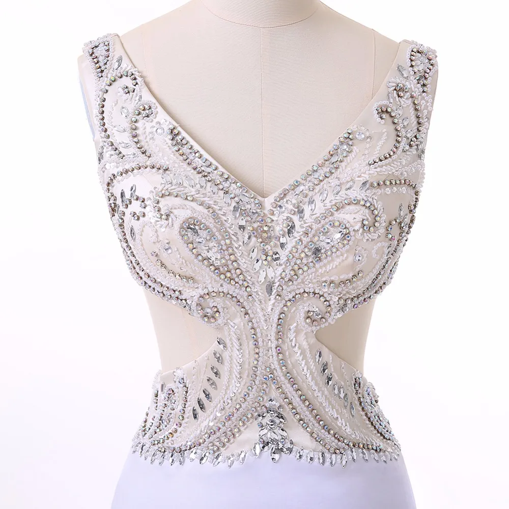 Baijinbai New Style Abendkleider Mermaid White Party Prom Dresses 2019 Floor-Length Chiffon V Neck Luxury Beads Crystals 530 | Свадьбы и
