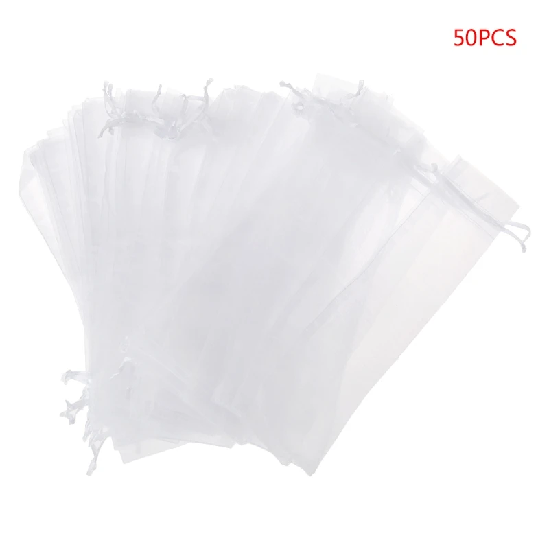 

50 Pcs Hand Fan Gift Bag White Drawstring Organza Folding Hand Fan Pouch Party Wedding Gift Bags