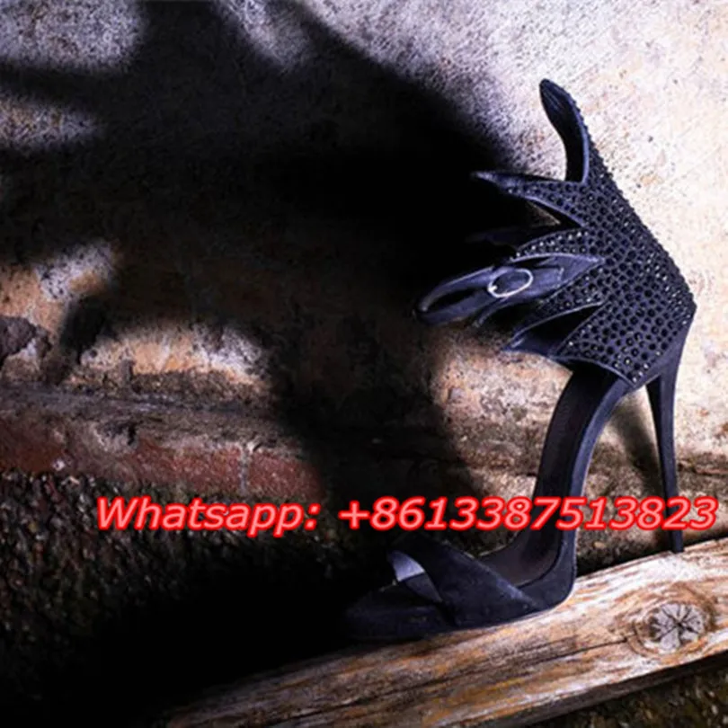 Черный Замши Страз Кристалл Колин Сандалии Peep Toe Платформа Лодыжки Ремень Мелкой