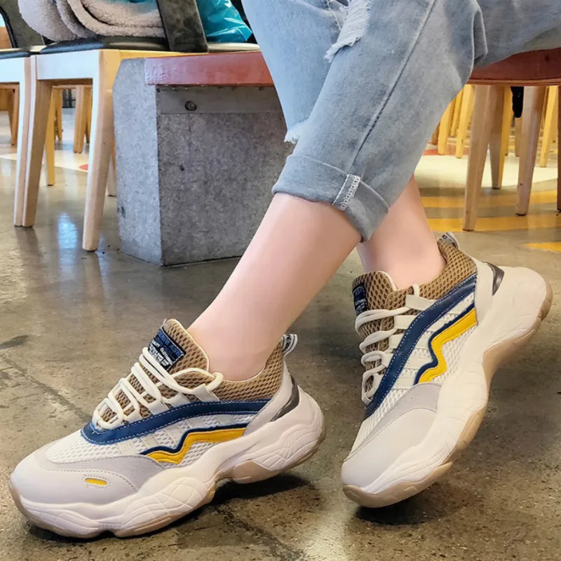 QWEDF Women's Chunky Sneakers Fashion Women Platform Shoes Lace Up Breathable Air Vulcanize Female Trainers G5-90 | Обувь