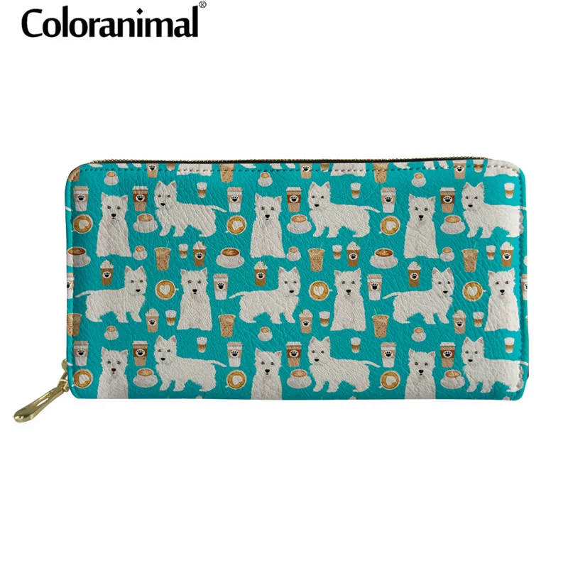 Дизайнерский брендовый Длинный кошелек Coloranimal Westie с цветочным принтом для женщин