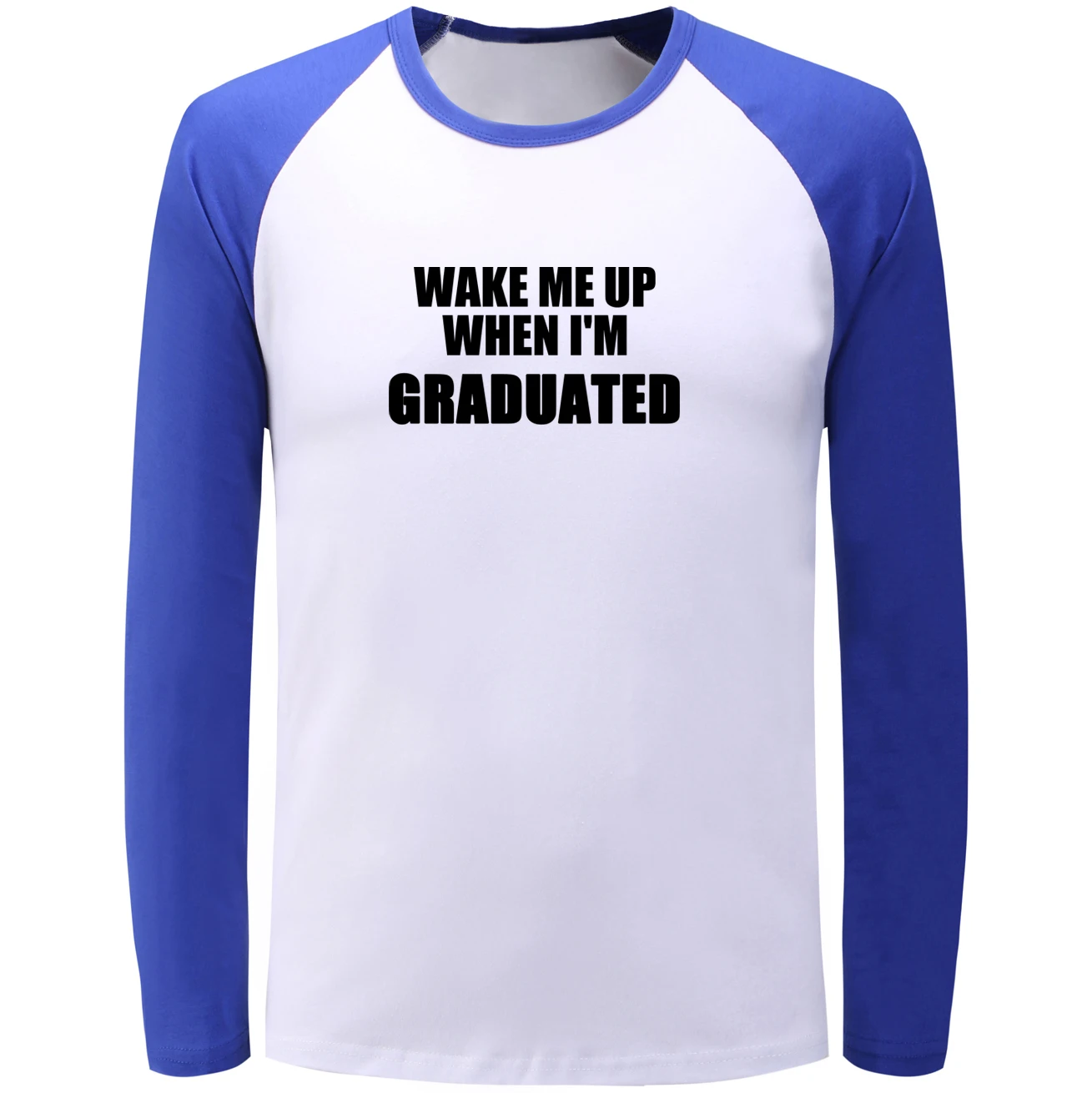 IDzn синий черный реглан с длинным рукавом Футболка Wake Me Up When I'm градуированная