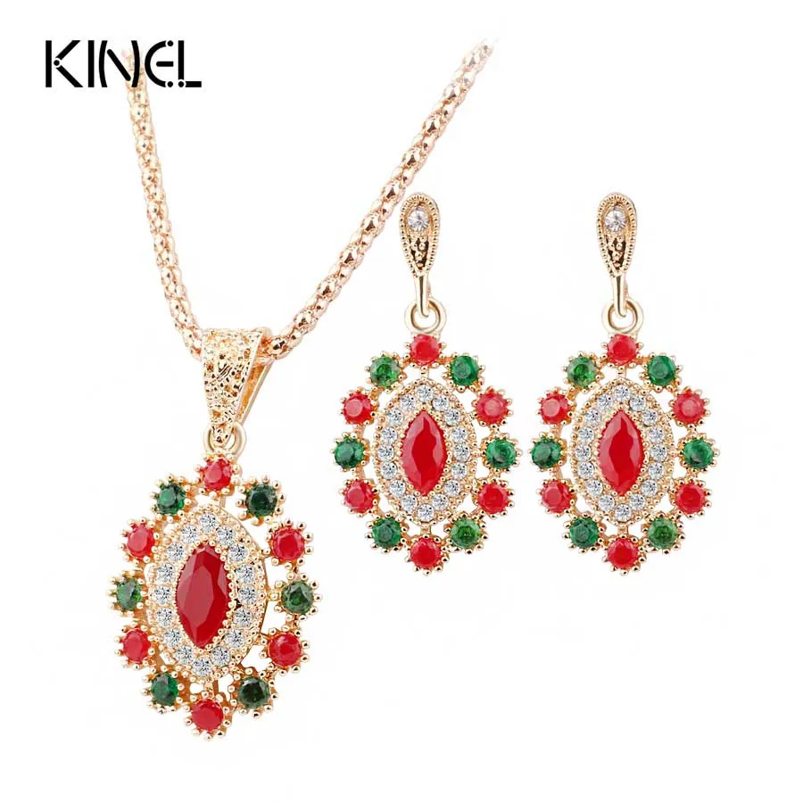 Лидер продаж 2017 набор индийских ювелирных изделий ожерелье и серьги с красными
