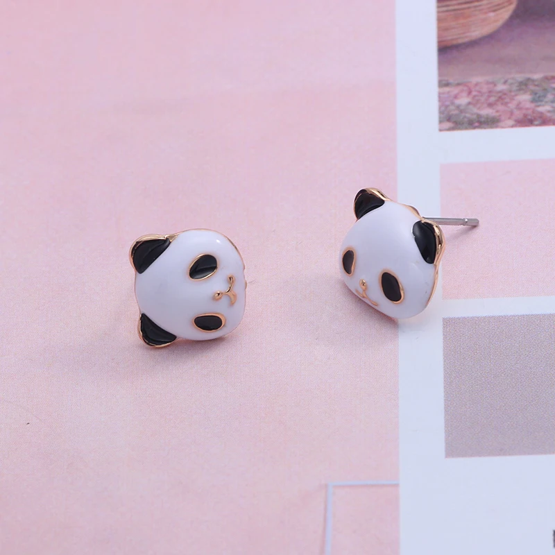 Милые серьги в виде панды для женщин Kawaii изысканные Крошечные золотые эмалированные черно-белая панда серьги-гвоздики ювелирные изделия в виде животного подарок Прямая поставка