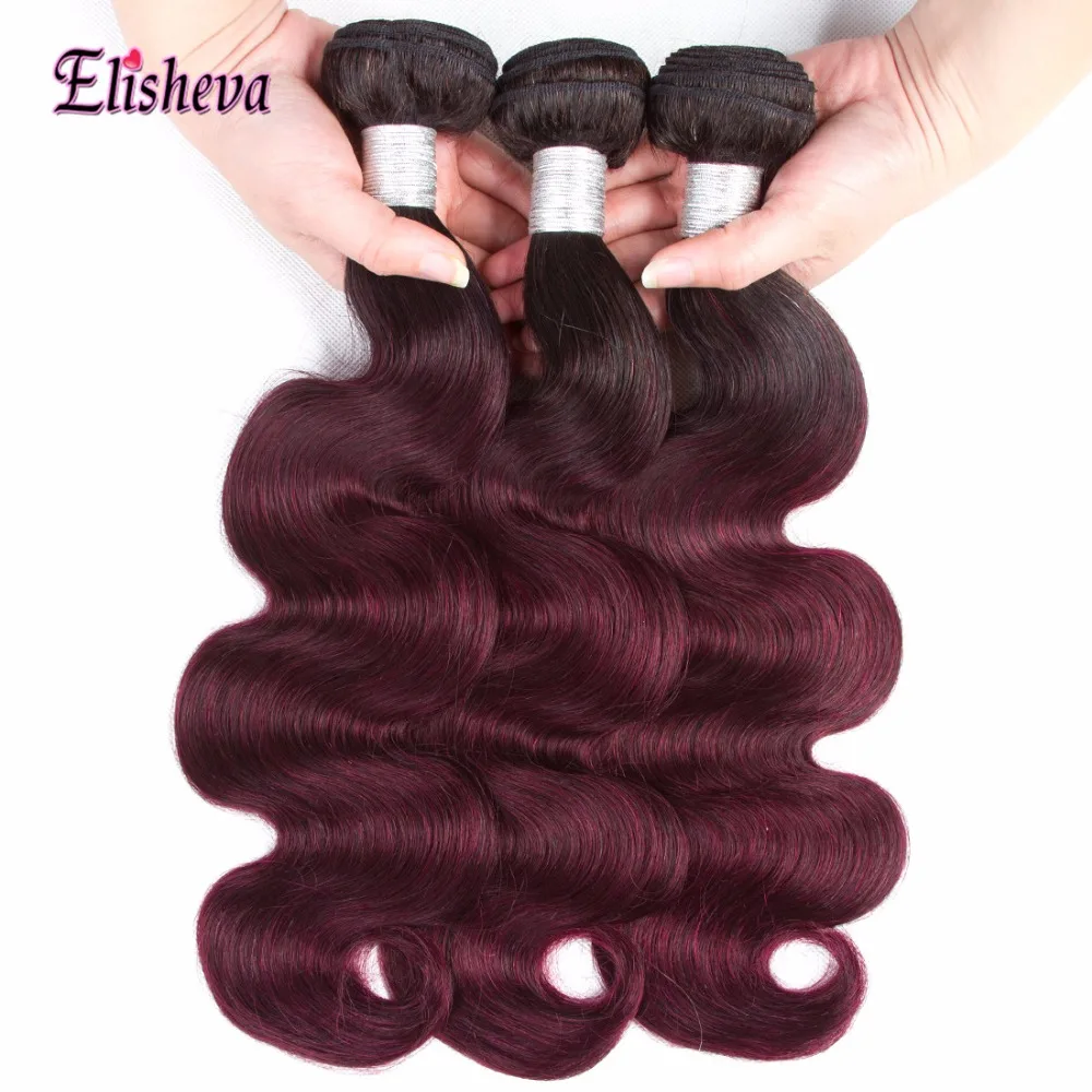 Elisheva 1B/99J разноцветные шиньоны с закрытием Бразильский бодиволн Закрытие с пучками бордовый Омбре волос 3 Связки предложения не Реми