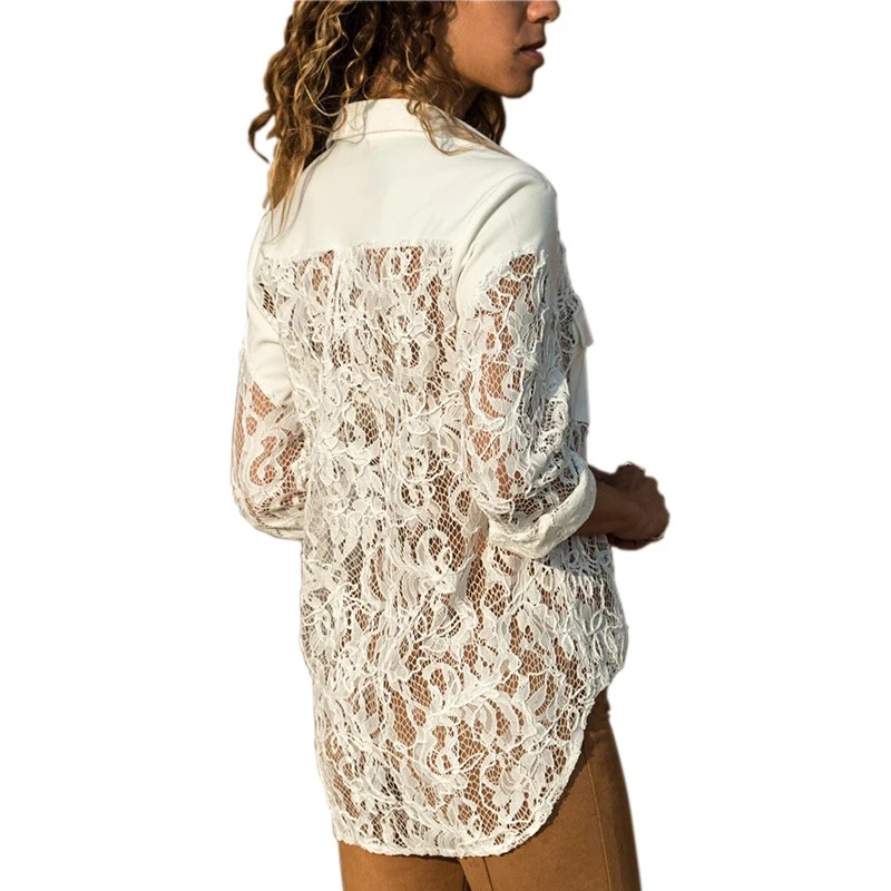 ELSVIOS 2XL Hollow Out Floral Lace Blouse Women Shirt Casual Lapel Elegant Ladies Office Top Sexy Slim Long Sleeve Summer Blusas |