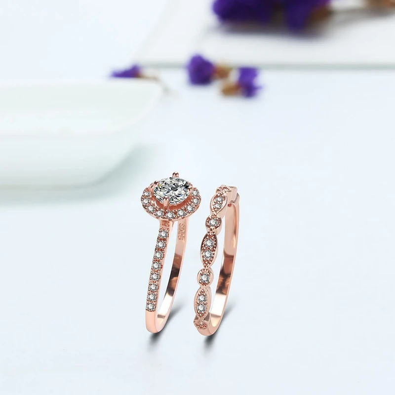 Модные комплекты из 2 предметов розовое позолоченное кольцо кубический циркон с