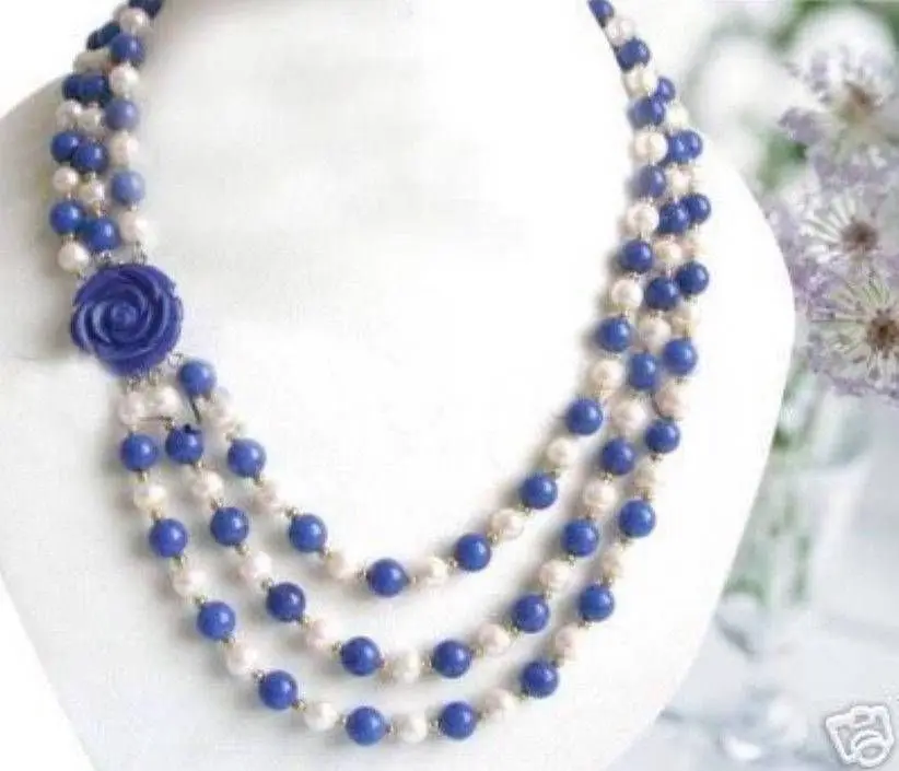 Замечательно! 7-8 ММ Белый Akoya Перл &amp лазурит Бусы Ожерелье Цветок Застежка 5.27 |