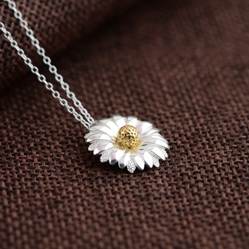 Настоящее чистое серебро 925 пробы подвеска в виде подсолнуха для женщин Античный