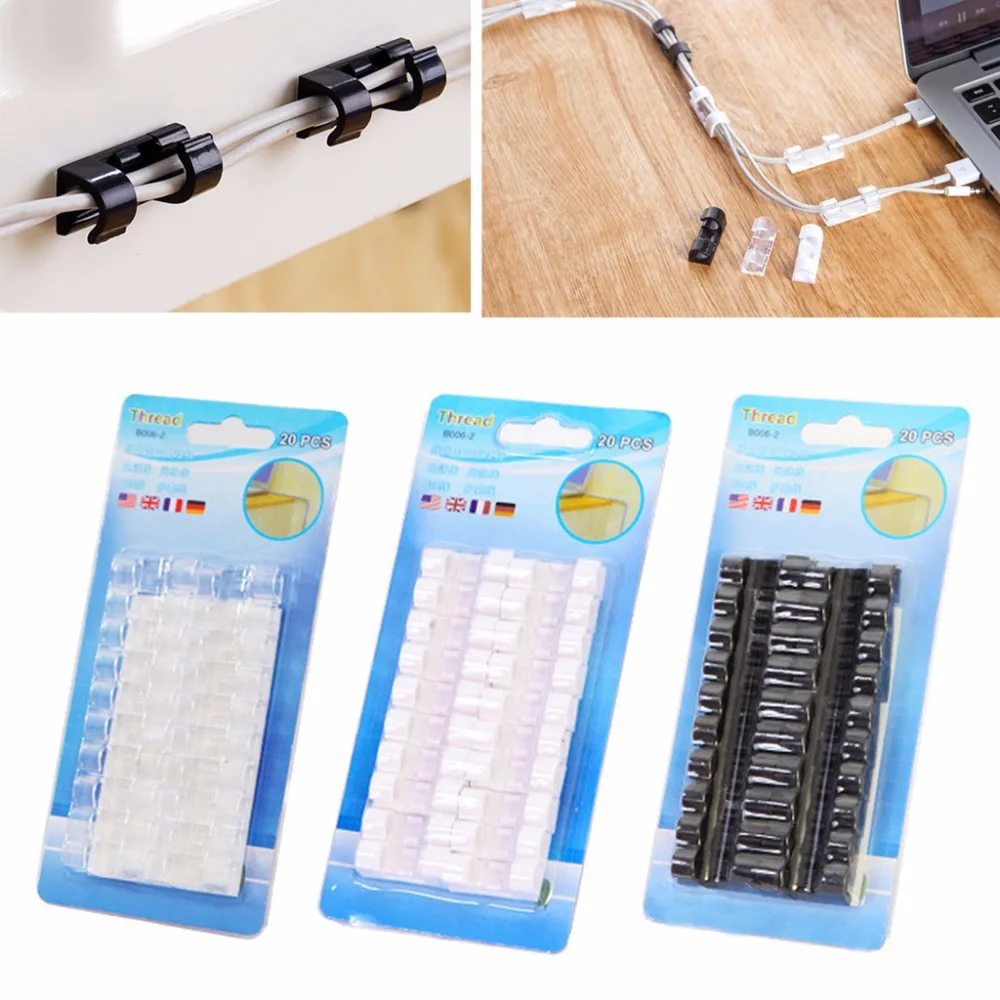 Self-Adhesive Data Cord Tie Cable Clamp Wire Clip Fixer USB Charger Holder 20PCS | Обустройство дома
