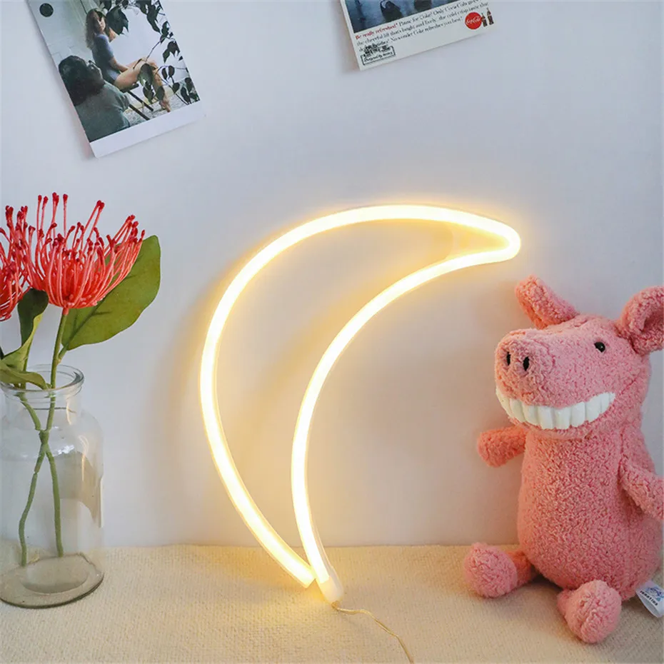 Светодиодный неоновый ночник в форме Луны декоративная настенная лампа