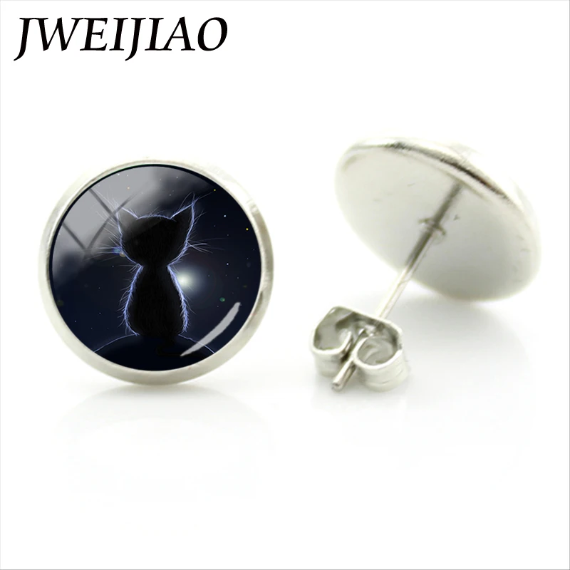 Серьги гвоздики JWEIJIAO с изображением одиноких кошек и спины звездное небо ночная