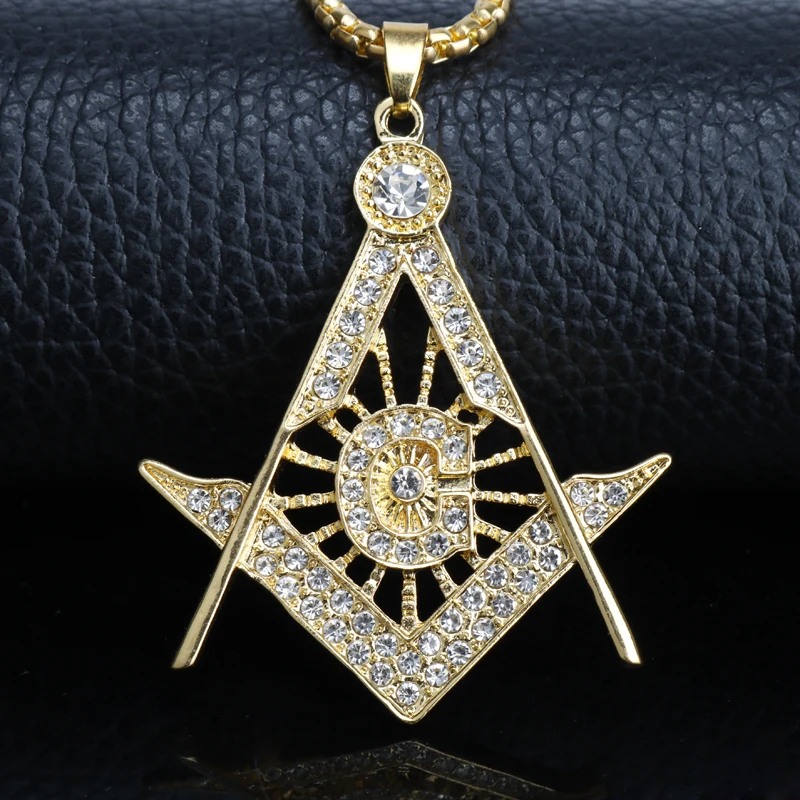 MQCHUN ожерелья в стиле хип хоп золотого и серебряного цвета масонские Freemason сверкающие с компасом G подвески