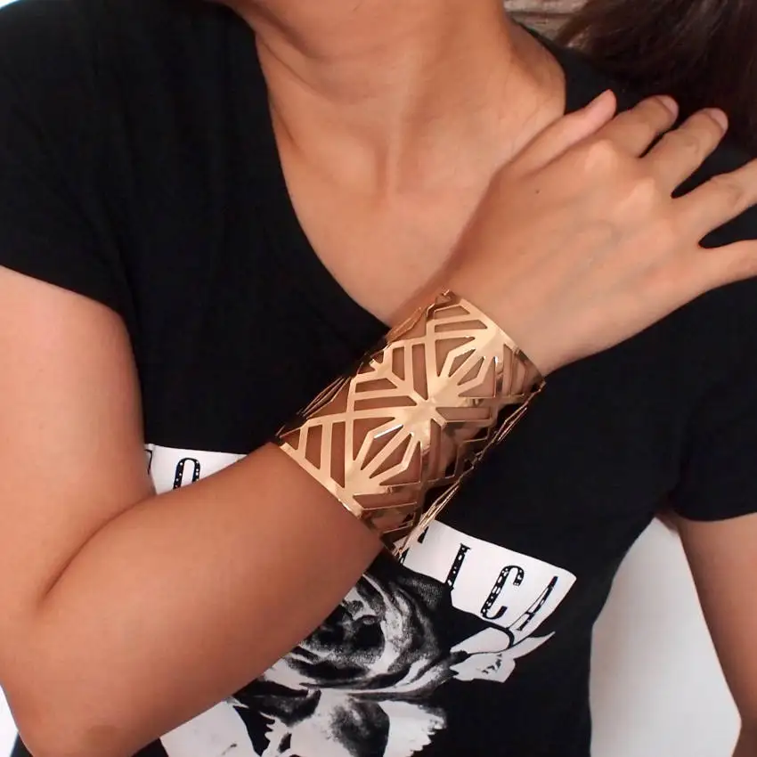 MANILAI металлические большие браслеты с вырезами и цветами браслеты-манжеты