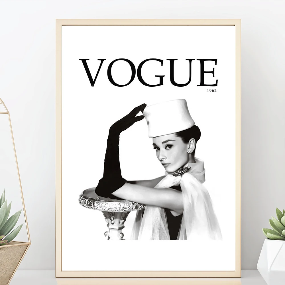 Плакат Vogue Хепберн настенное искусство холст черно белые плакаты и принты