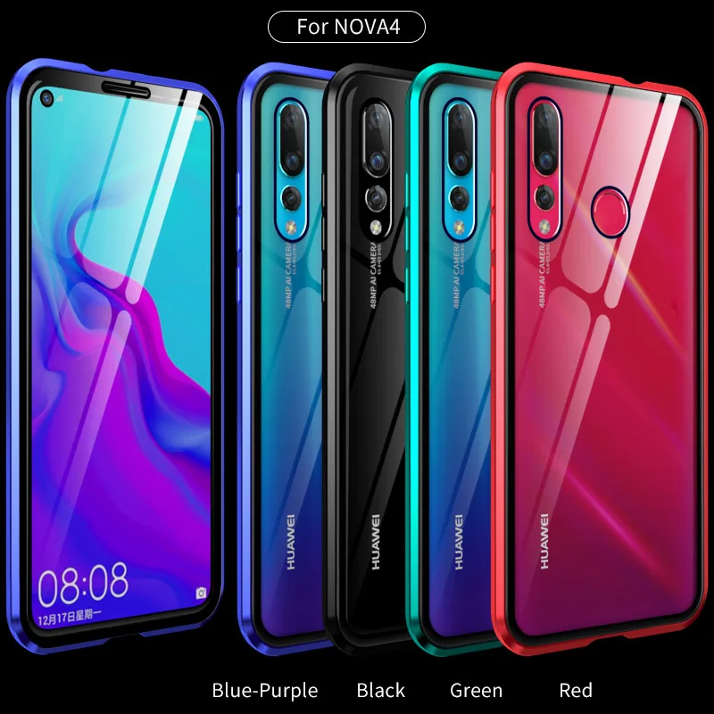 

Metal Magnetic Front Back tempered Glass Case For Huawei Nova 3i /Nova 3 Cases For Huawei Nova4E/Nova 4 Bumper Metal Frame Coque