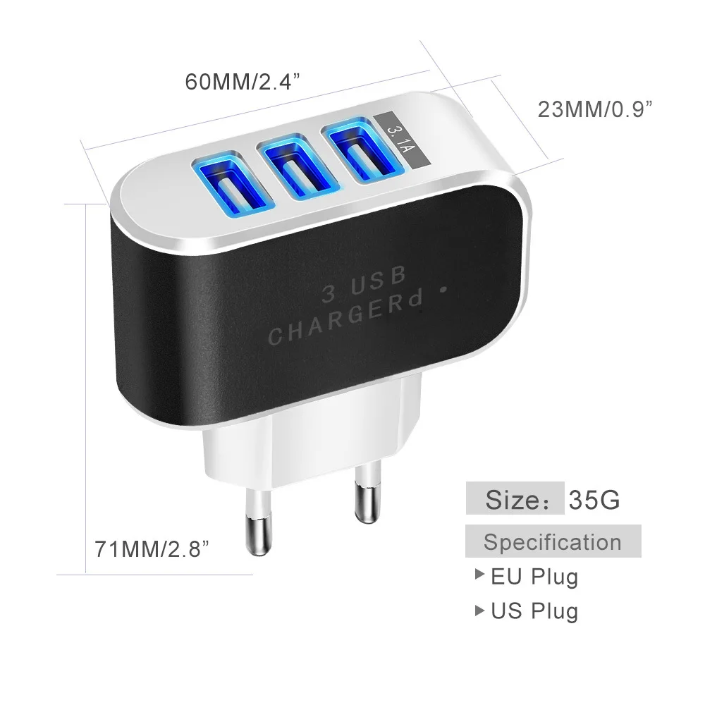 5V 2A LED зарядное устройство 3 порта USB EU Зарядные устройства адаптер для iPhone X 7 8 6s