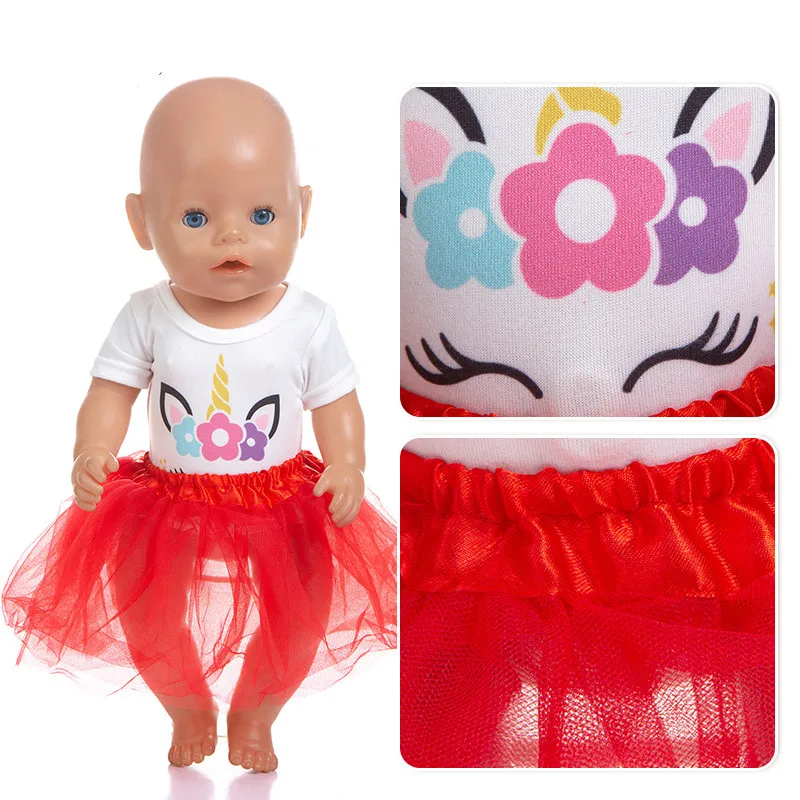 

Born New Baby Doll Clothes Accessories Fit 18 inch Red Purple Yellow Unicorn Dress For Baby Birthday Festival Gift