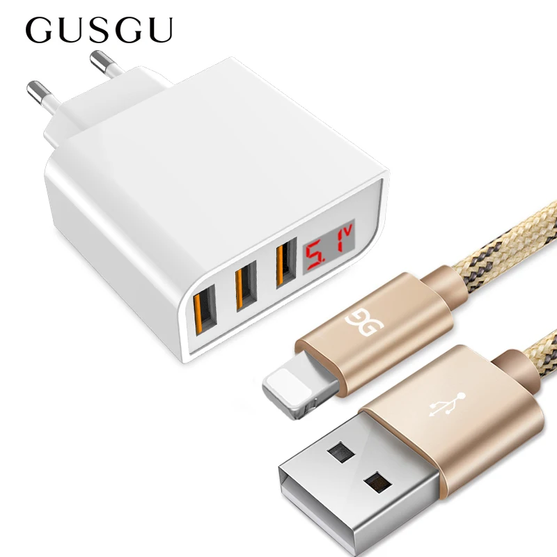 Универсальное зарядное устройство GUSGU со светодиодным дисплеем USB 3 порта