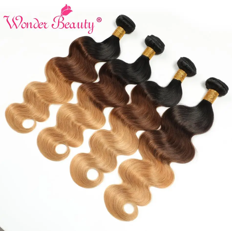 Wonder Beauty индийские волосы пряди 1B/4/27 Remy объемная волна Ткачество натуральные