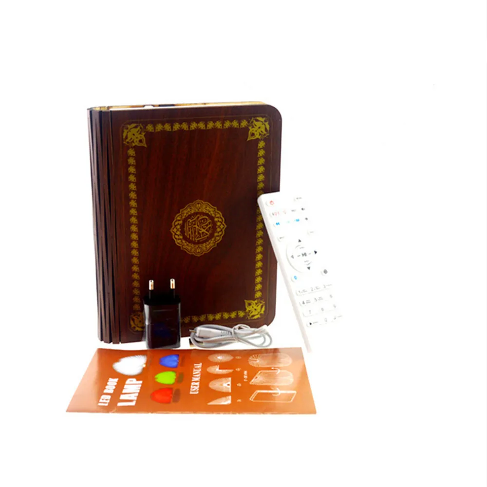 RGB Коран музыкальная книга лампа Беспроводной Динамик дистанционного Управление зарядка через usb Красочный светодиодный ночной Светильник Мусульманский Коран FM радио TF MP3 плеер - Испускаемый цвет: RGB